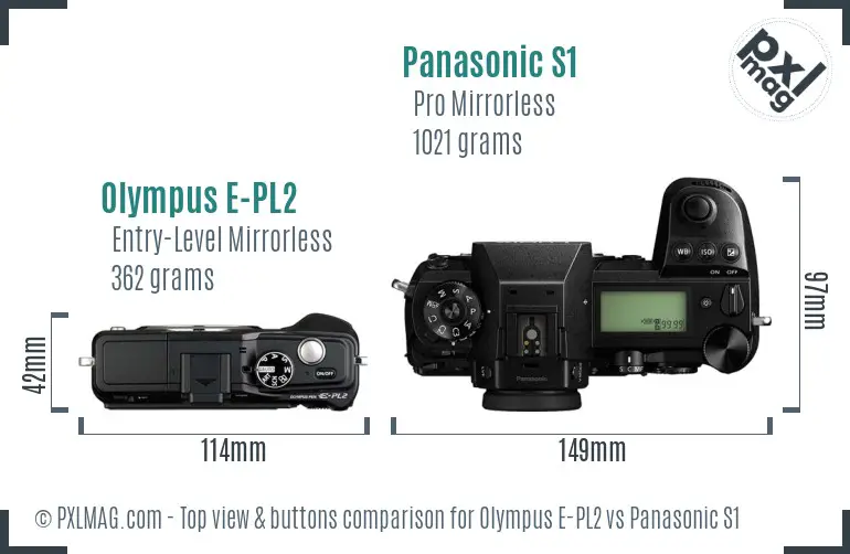 Olympus E-PL2 vs Panasonic S1 top view buttons comparison