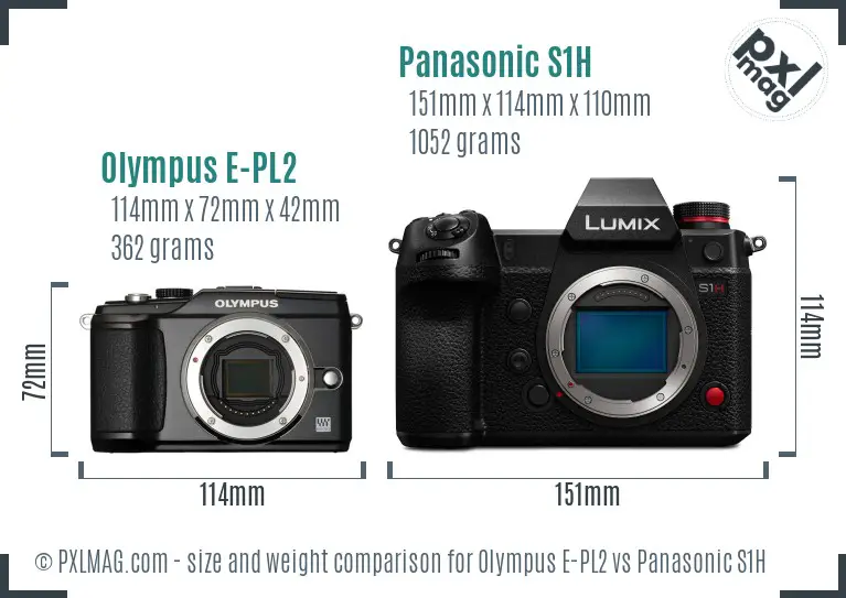 Olympus E-PL2 vs Panasonic S1H size comparison