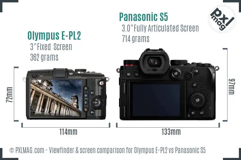 Olympus E-PL2 vs Panasonic S5 Screen and Viewfinder comparison