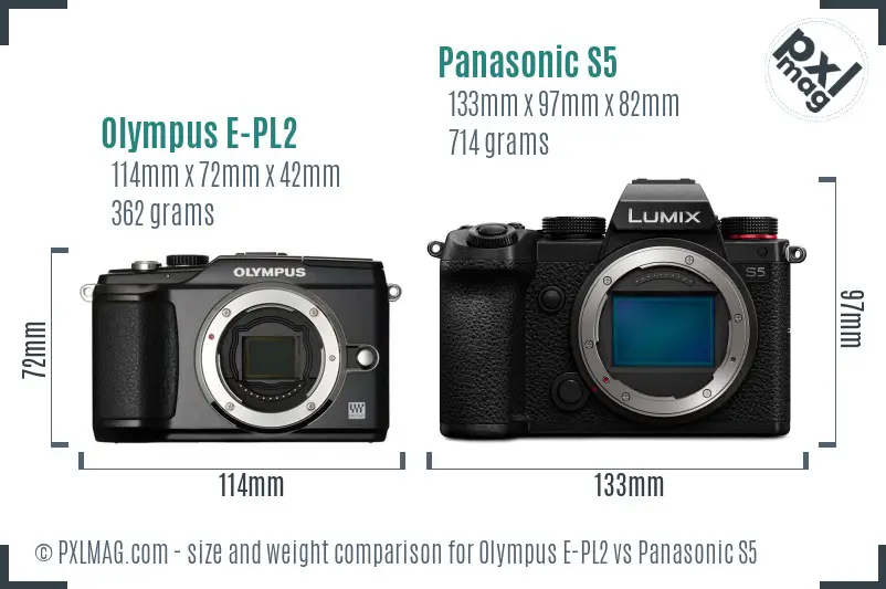 Olympus E-PL2 vs Panasonic S5 size comparison