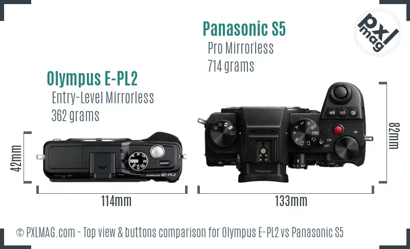 Olympus E-PL2 vs Panasonic S5 top view buttons comparison