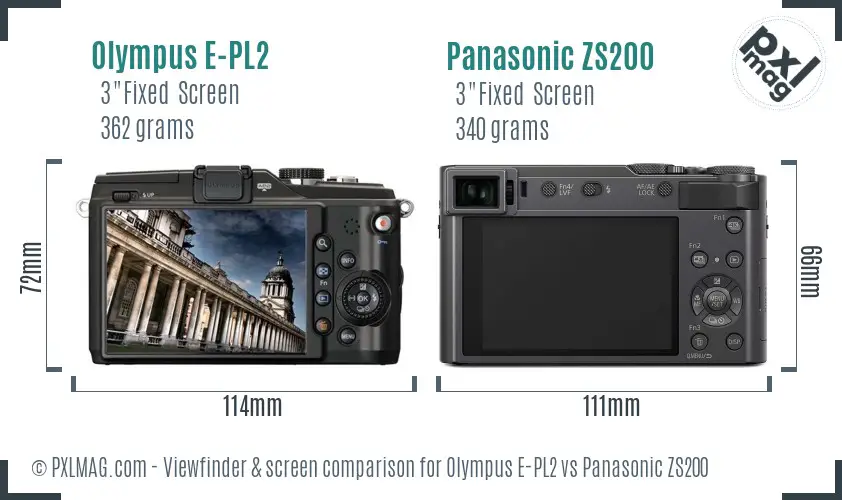 Olympus E-PL2 vs Panasonic ZS200 Screen and Viewfinder comparison