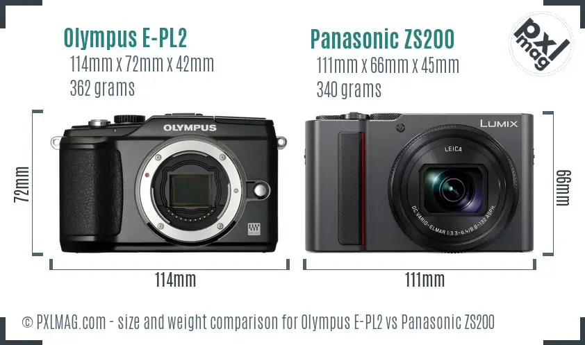Olympus E-PL2 vs Panasonic ZS200 size comparison