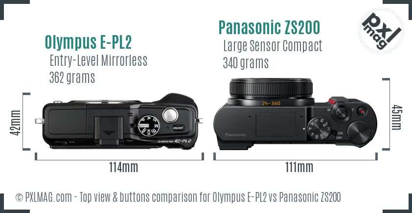 Olympus E-PL2 vs Panasonic ZS200 top view buttons comparison