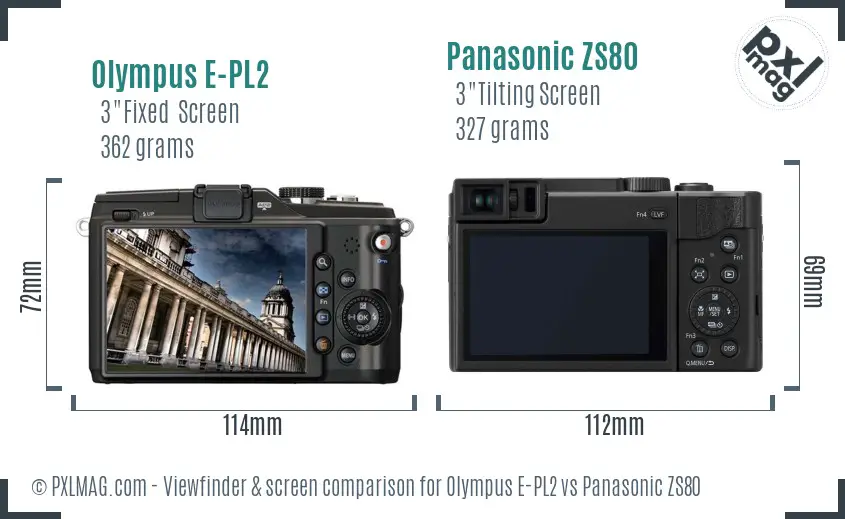Olympus E-PL2 vs Panasonic ZS80 Screen and Viewfinder comparison