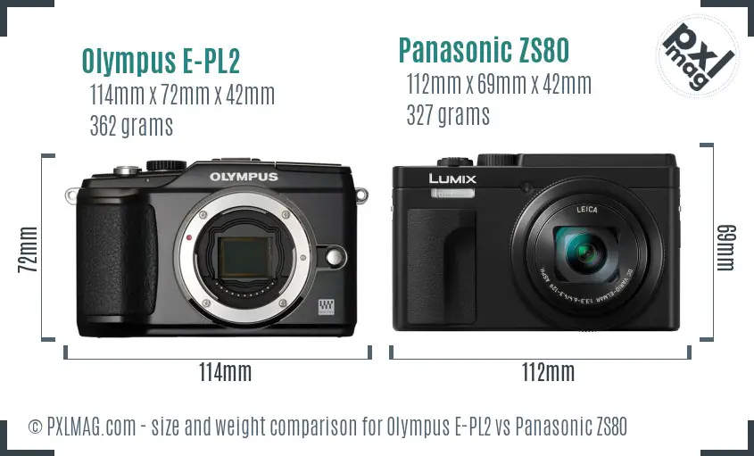 Olympus E-PL2 vs Panasonic ZS80 size comparison