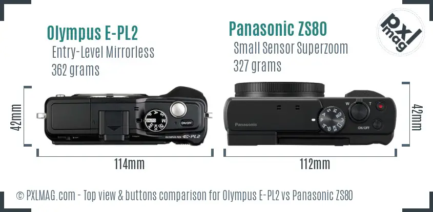 Olympus E-PL2 vs Panasonic ZS80 top view buttons comparison