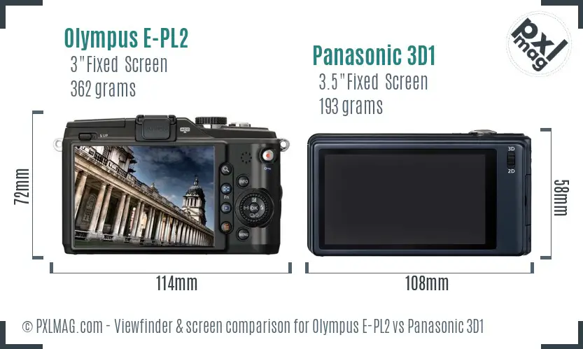 Olympus E-PL2 vs Panasonic 3D1 Screen and Viewfinder comparison
