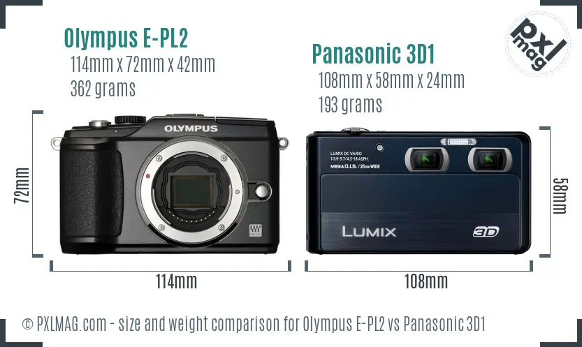 Olympus E-PL2 vs Panasonic 3D1 size comparison