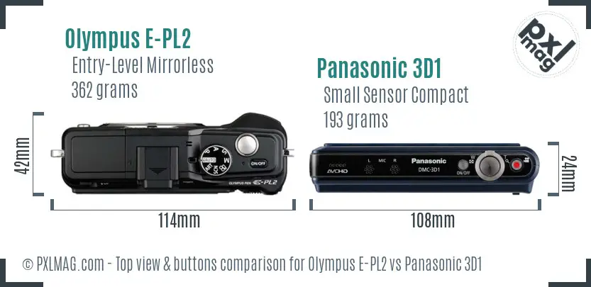 Olympus E-PL2 vs Panasonic 3D1 top view buttons comparison