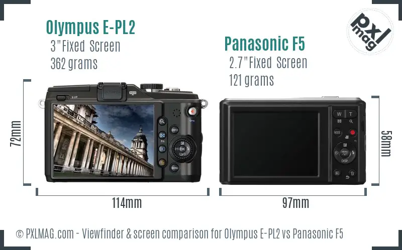 Olympus E-PL2 vs Panasonic F5 Screen and Viewfinder comparison