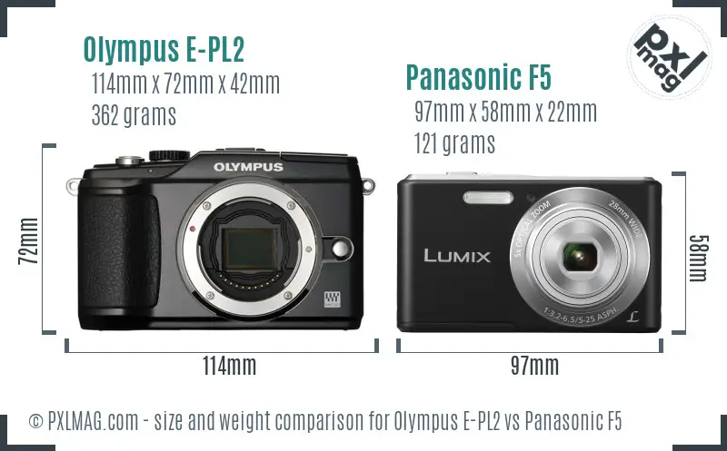 Olympus E-PL2 vs Panasonic F5 size comparison