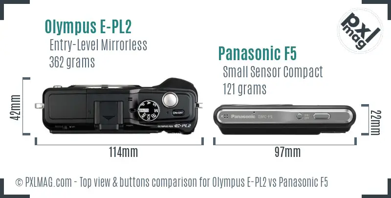 Olympus E-PL2 vs Panasonic F5 top view buttons comparison
