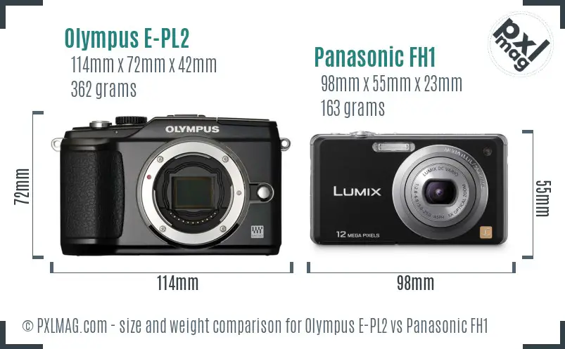 Olympus E-PL2 vs Panasonic FH1 size comparison