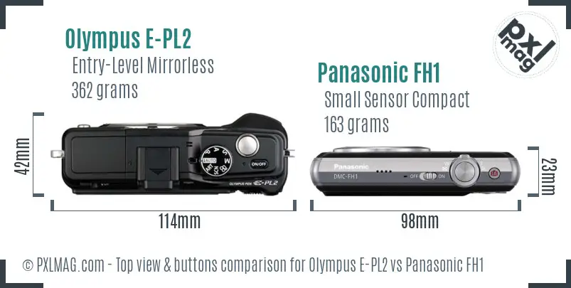 Olympus E-PL2 vs Panasonic FH1 top view buttons comparison