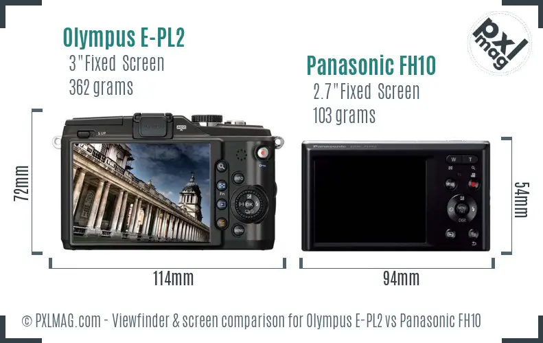 Olympus E-PL2 vs Panasonic FH10 Screen and Viewfinder comparison