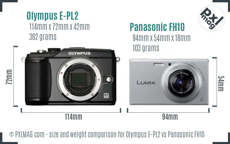 Olympus E-PL2 vs Panasonic FH10 size comparison