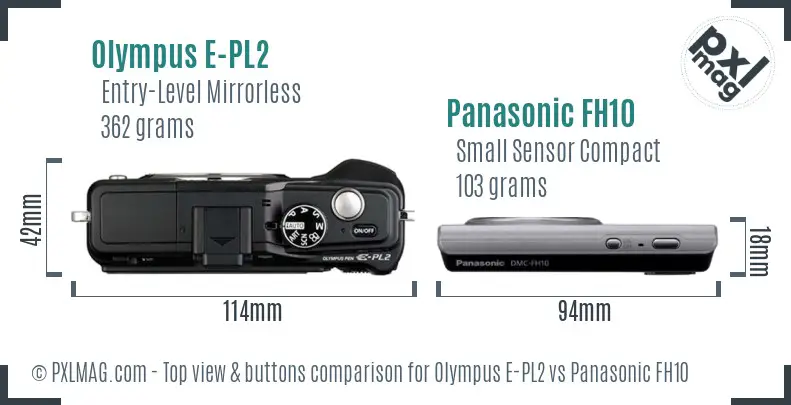 Olympus E-PL2 vs Panasonic FH10 top view buttons comparison