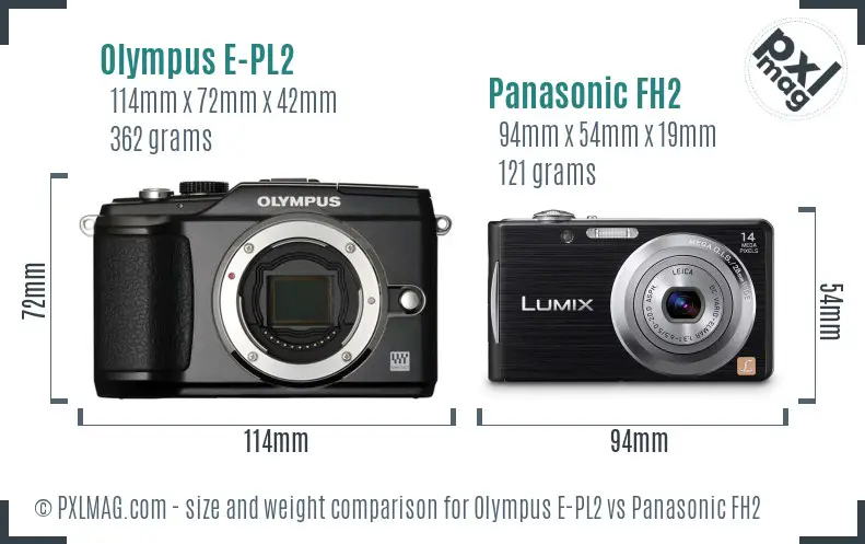 Olympus E-PL2 vs Panasonic FH2 size comparison