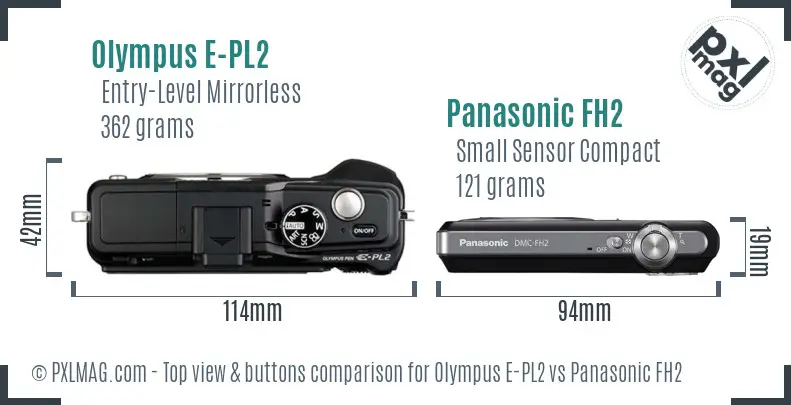 Olympus E-PL2 vs Panasonic FH2 top view buttons comparison