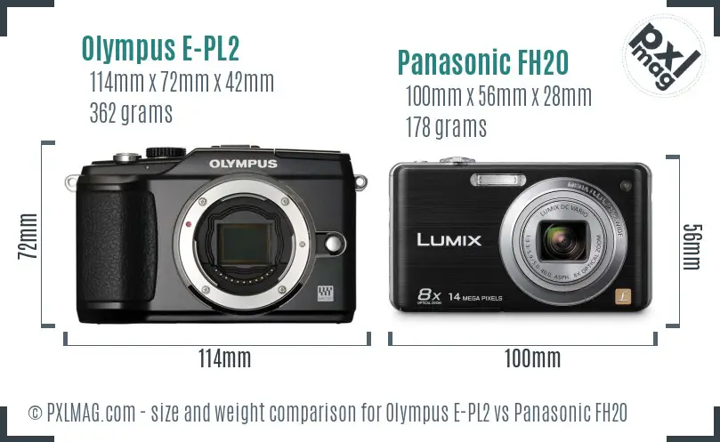 Olympus E-PL2 vs Panasonic FH20 size comparison