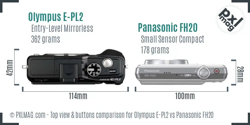 Olympus E-PL2 vs Panasonic FH20 top view buttons comparison