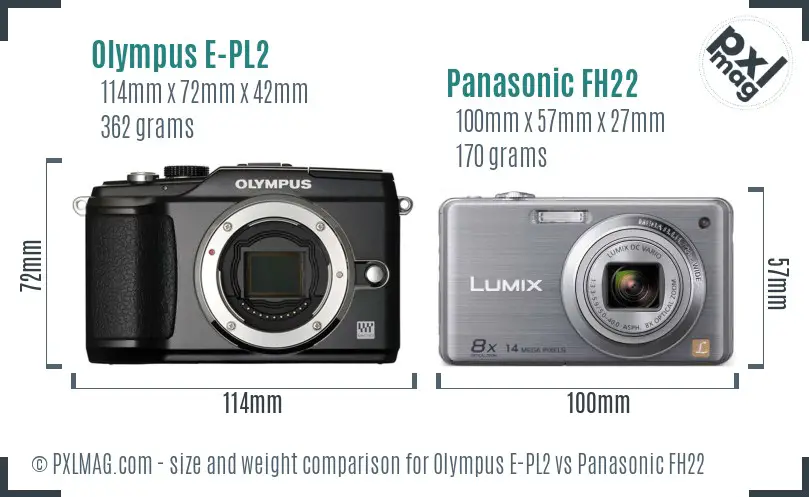 Olympus E-PL2 vs Panasonic FH22 size comparison