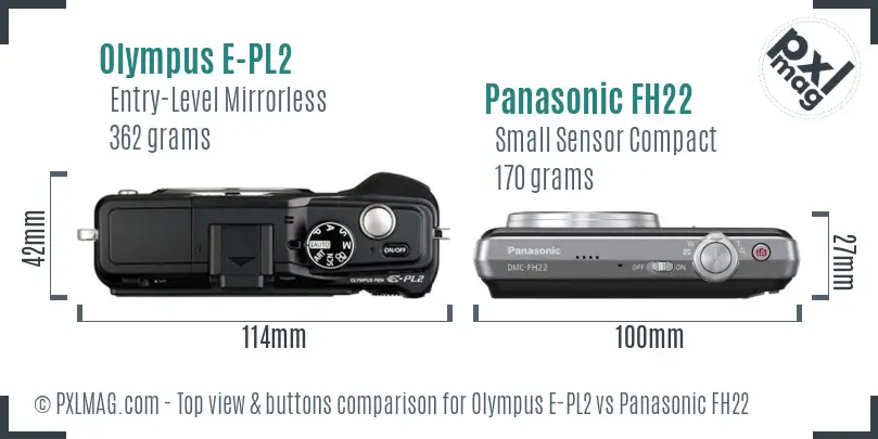 Olympus E-PL2 vs Panasonic FH22 top view buttons comparison