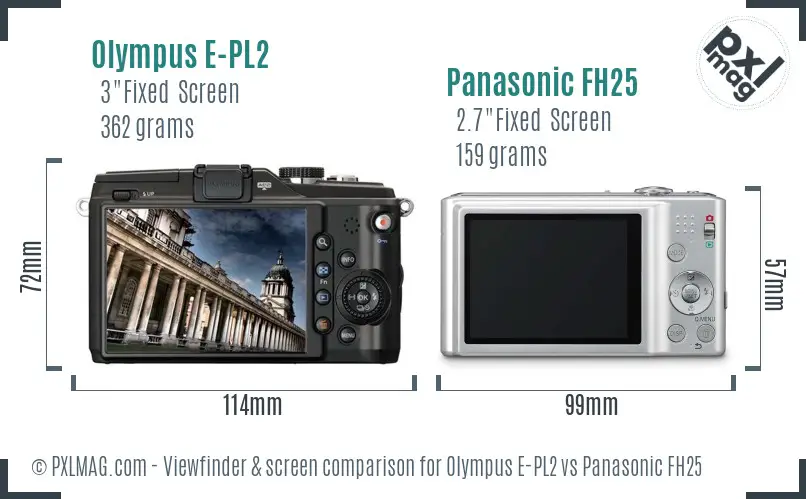 Olympus E-PL2 vs Panasonic FH25 Screen and Viewfinder comparison