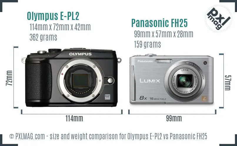 Olympus E-PL2 vs Panasonic FH25 size comparison