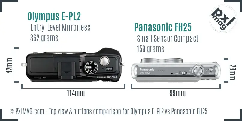 Olympus E-PL2 vs Panasonic FH25 top view buttons comparison