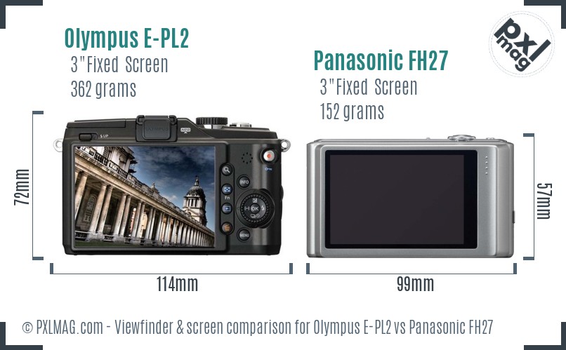 Olympus E-PL2 vs Panasonic FH27 Screen and Viewfinder comparison