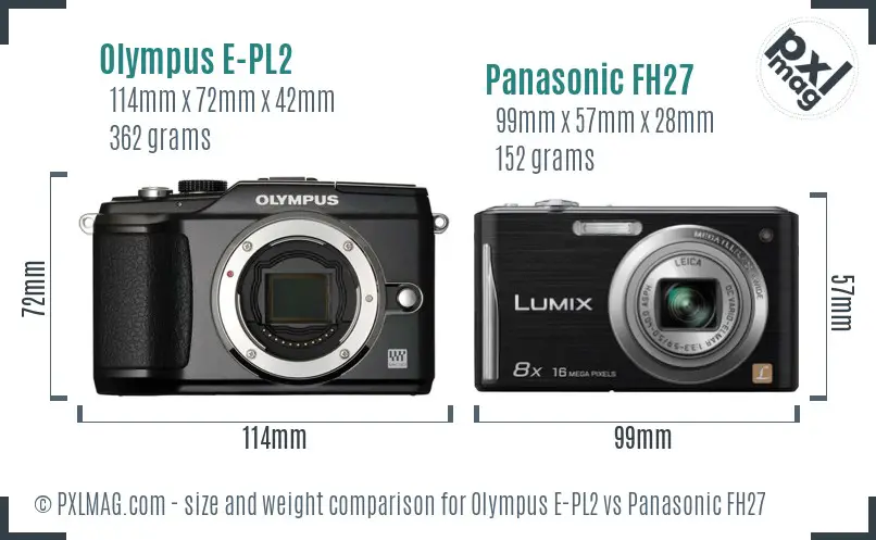 Olympus E-PL2 vs Panasonic FH27 size comparison