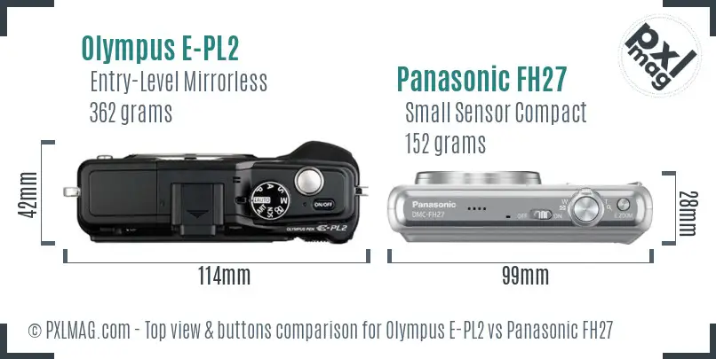 Olympus E-PL2 vs Panasonic FH27 top view buttons comparison