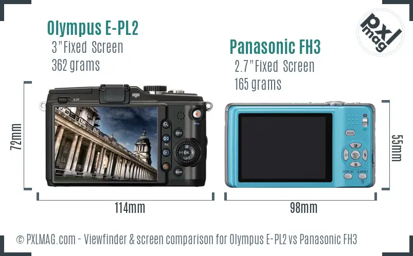 Olympus E-PL2 vs Panasonic FH3 Screen and Viewfinder comparison