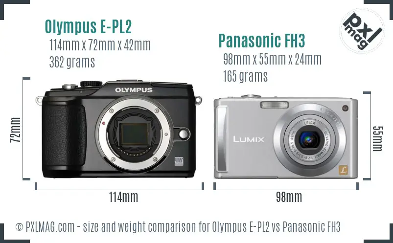 Olympus E-PL2 vs Panasonic FH3 size comparison