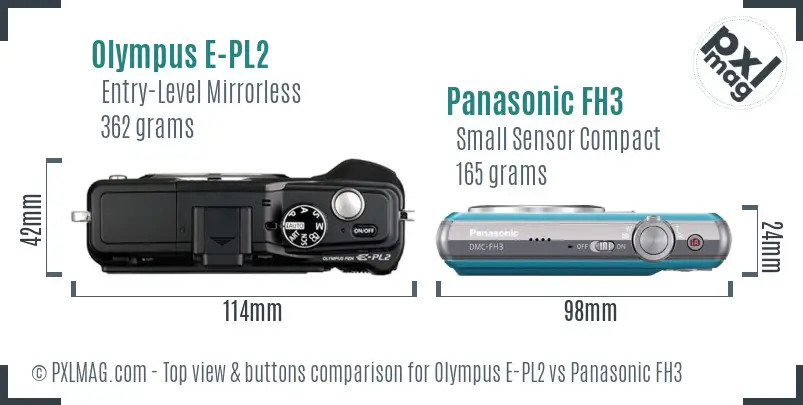 Olympus E-PL2 vs Panasonic FH3 top view buttons comparison
