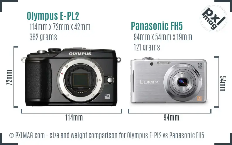 Olympus E-PL2 vs Panasonic FH5 size comparison