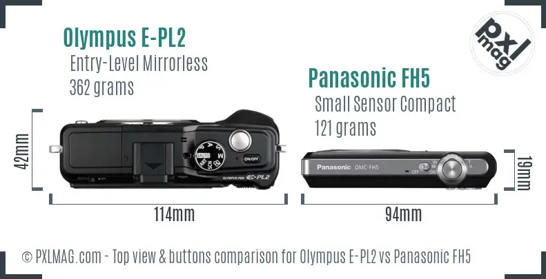Olympus E-PL2 vs Panasonic FH5 top view buttons comparison