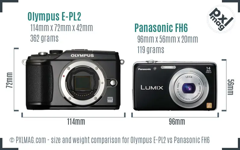 Olympus E-PL2 vs Panasonic FH6 size comparison
