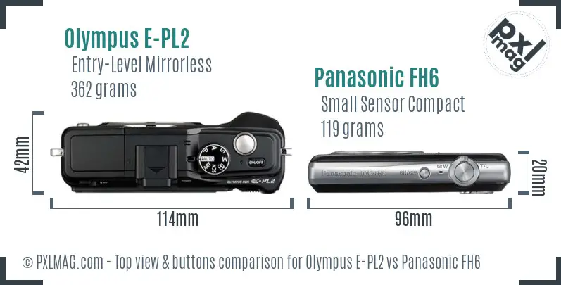 Olympus E-PL2 vs Panasonic FH6 top view buttons comparison