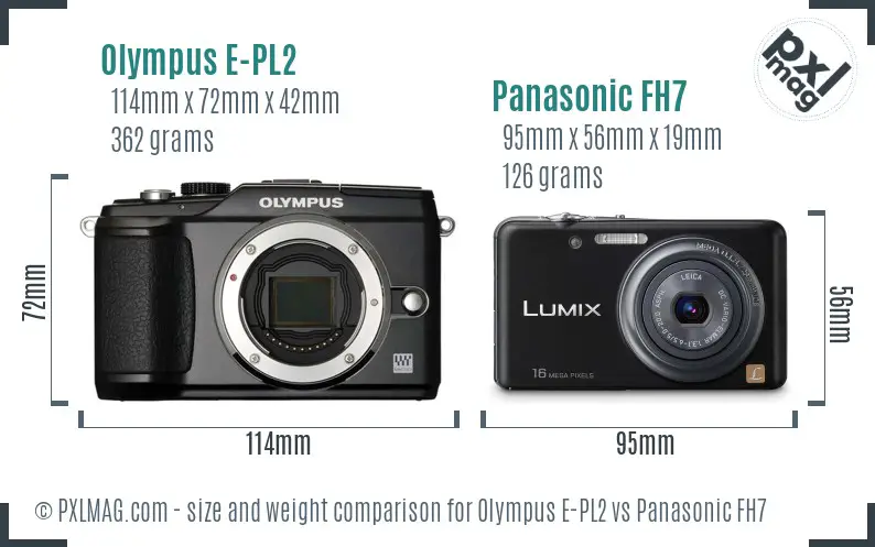 Olympus E-PL2 vs Panasonic FH7 size comparison