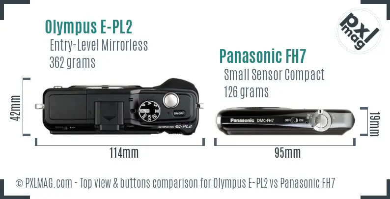 Olympus E-PL2 vs Panasonic FH7 top view buttons comparison