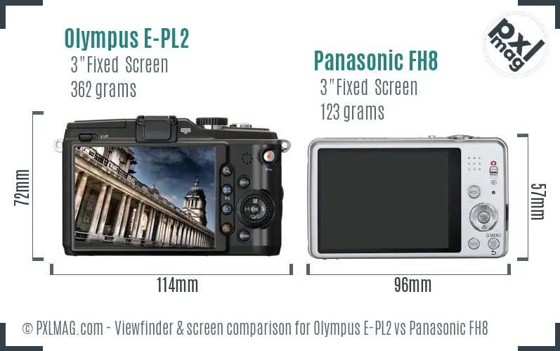 Olympus E-PL2 vs Panasonic FH8 Screen and Viewfinder comparison