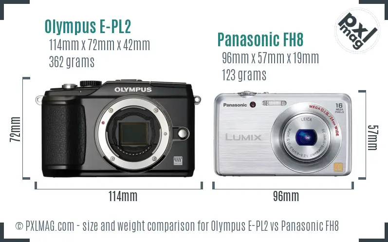 Olympus E-PL2 vs Panasonic FH8 size comparison