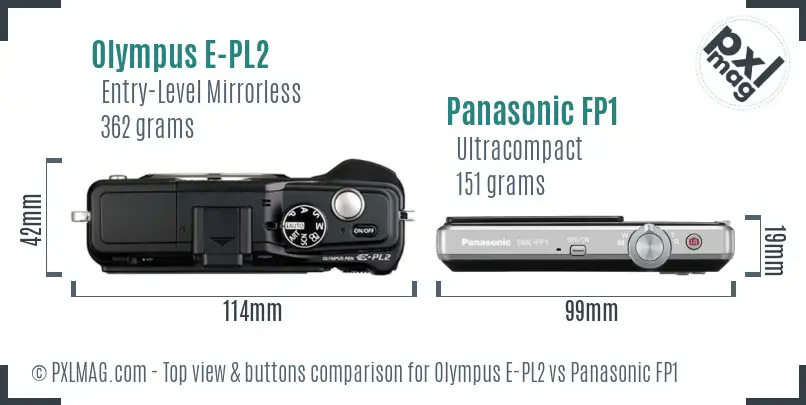 Olympus E-PL2 vs Panasonic FP1 top view buttons comparison