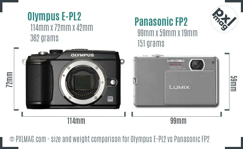 Olympus E-PL2 vs Panasonic FP2 size comparison
