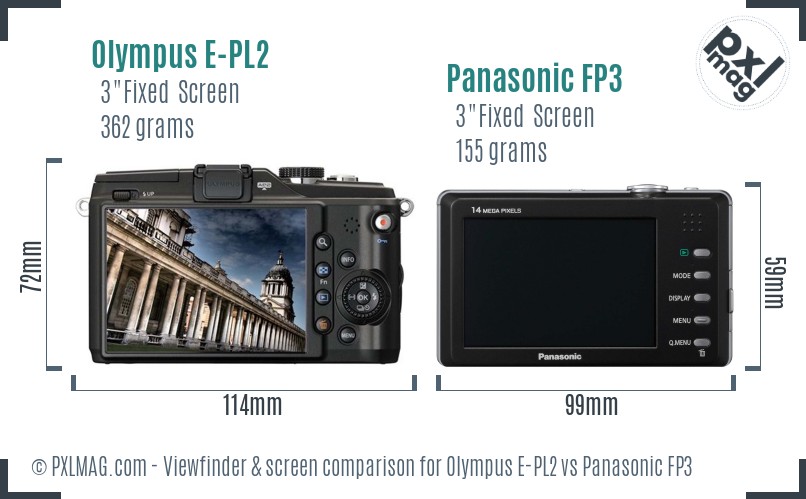 Olympus E-PL2 vs Panasonic FP3 Screen and Viewfinder comparison