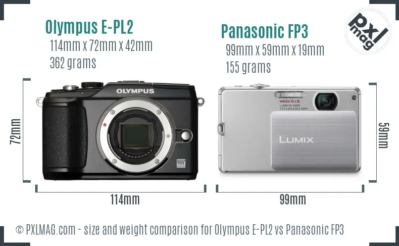 Olympus E-PL2 vs Panasonic FP3 size comparison