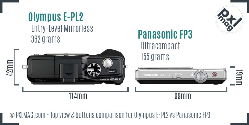 Olympus E-PL2 vs Panasonic FP3 top view buttons comparison